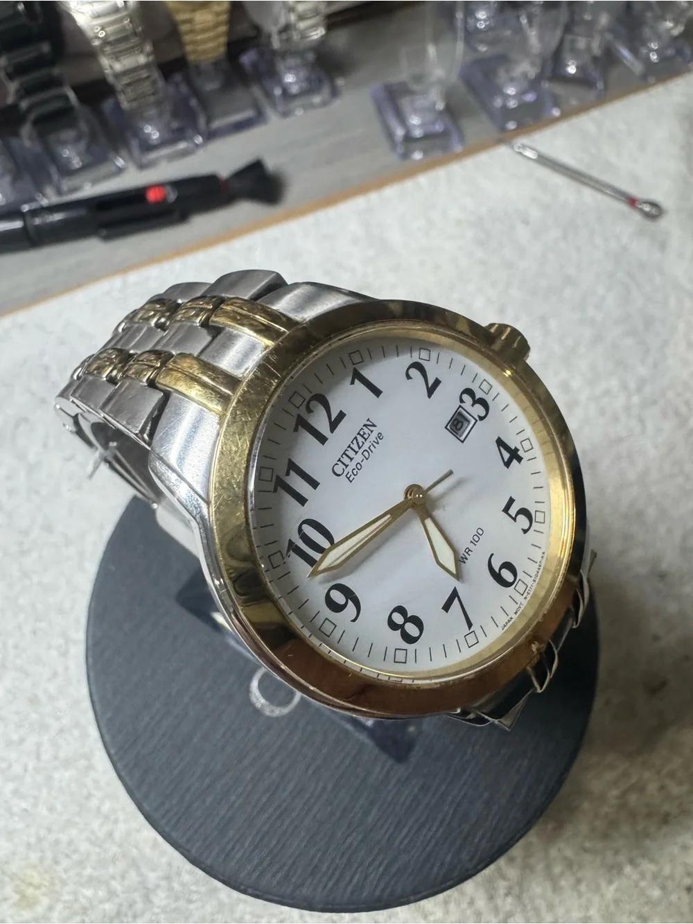 #183 Citizen Two-Tone Gold and Silver Men's Eco-Drive Watch with White Dial